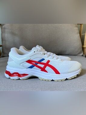 ASICS Gel Kayano 26 Retro Tokyo White Red Blue Running Shoes US 7